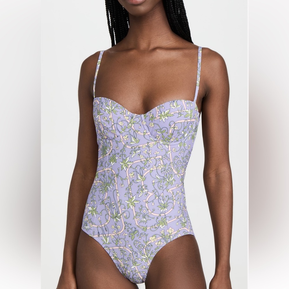 Tory Burch Printed Underwire Purple Floral One Piece Swimsuit